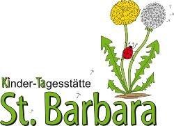 Auf dem Bild ist der Name der Kita und eine Löwenzahnpflanze die zur Pusteblume wird und auf der Pflanze sitzt ein Marienkäfer