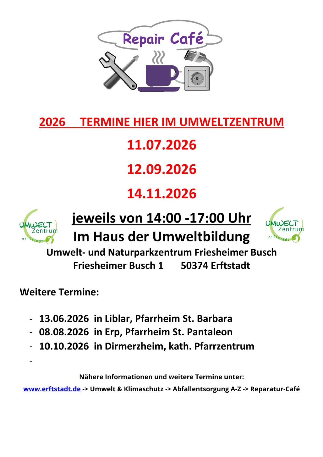 Reparaturcafe 2026 TERMINE 2. Halbjahr